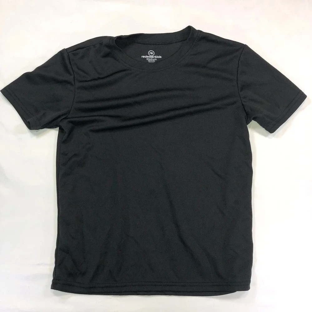 Real Essentials kids Activewear T-Shirt Set 4 Pack Medium Black Green Teal White